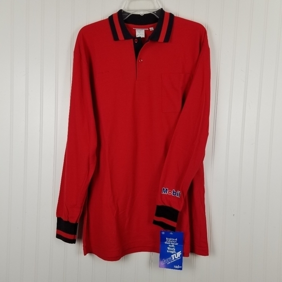 Vintage Mobil Gas Men's Polo Mechanic Long Sleeve Shirt Work NOS Crest Large - Picture 13 of 13
